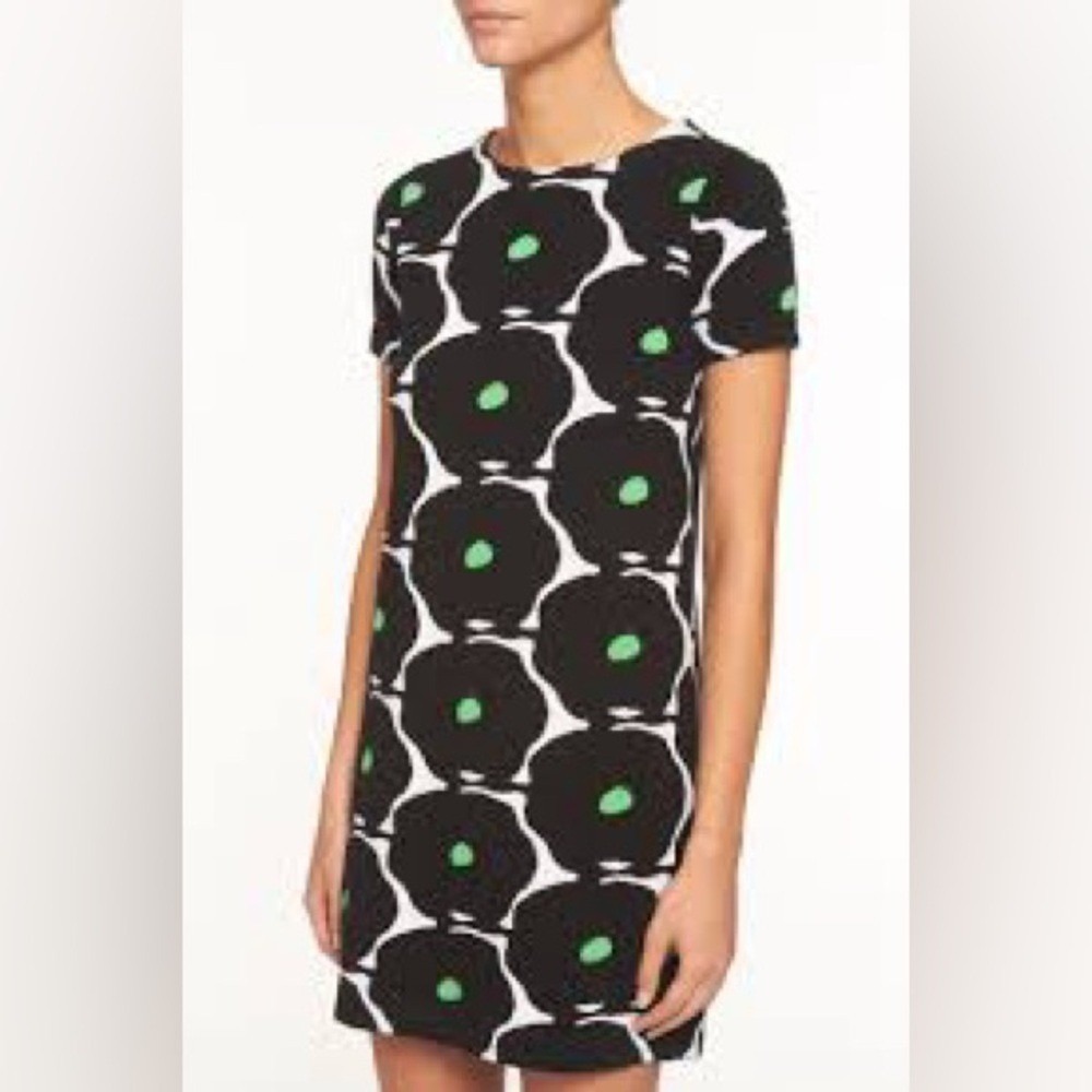 Diane von Furstenberg DVF Knit Floral Dress S Black White Green‎ Short Sleeve